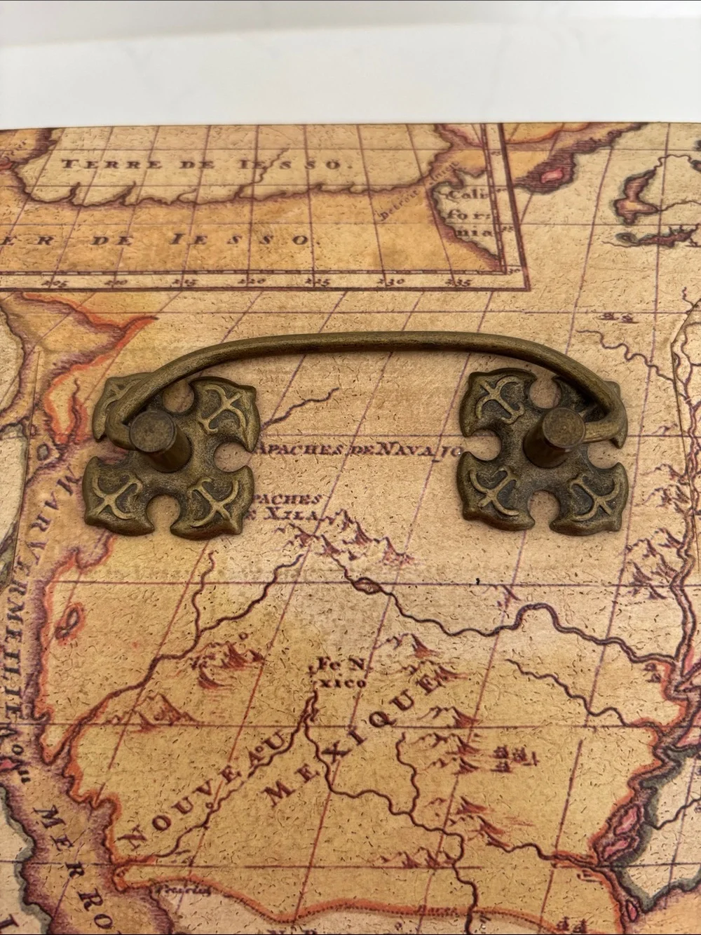 Wooden Vintage  Map Storage Box - Beige Brown